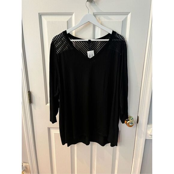 Cable & Gauge Black 3/4 Sleeve Mesh Top Tunic sz 1X NWT - Picture 1 of 8